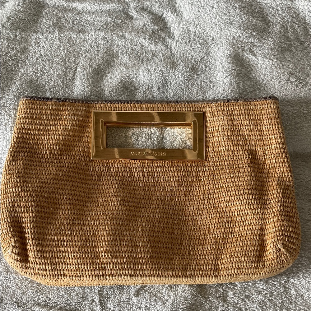 Michael Kors Tan Woven Clutch Bag